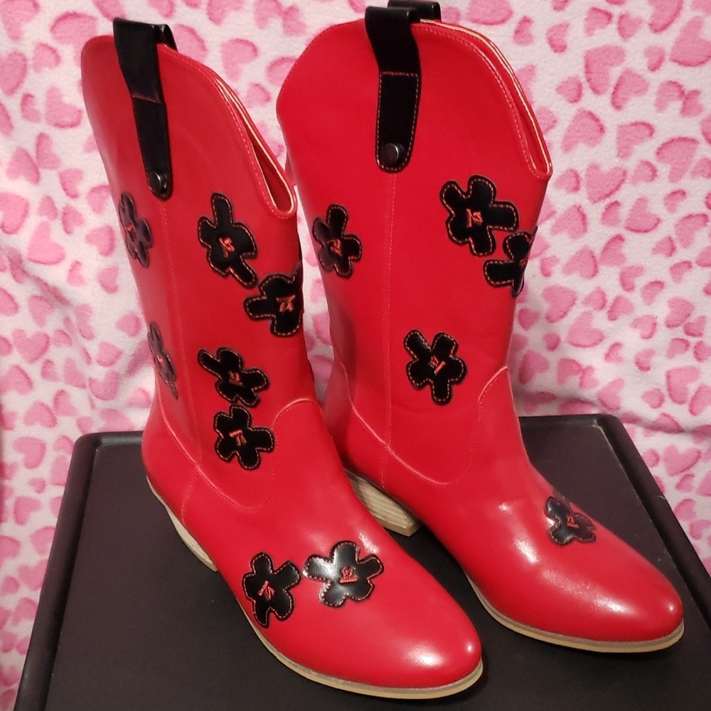 Red Floral Women's Cowboy Boots